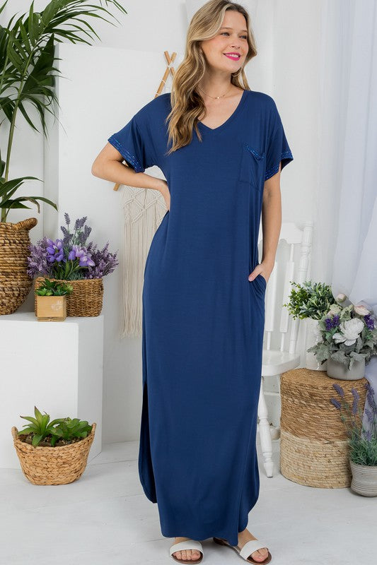 e Luna PLUS Solid Rhinestone Maxi Dress