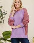 Celeste Full Size High-Low Contrast Round Neck Sweatshirt