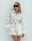 Embroidered Cotton Shirt & Shorts Two-Piece Set