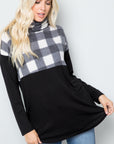 Celeste Full Size Pocketed Plaid Turtleneck Long Sleeve Blouse