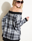 e Luna PLUS Plaid Off Shoulder Top