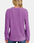 Zenana Chenille Waffle Round Neck Sweater