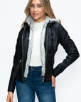 YMI Faux Layered Double-Zipper Jacket with Fuzzy Hood