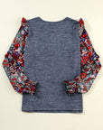 Women Ruffle Tiered Floral Sleeve Crew Neck Blouse