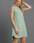 Umgee Round Neck Sleeveless High-Low Curved Hemline Mini Dress