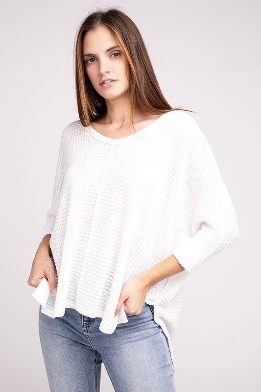 Zenana 3/4 Sleeve V-Neck Hi-Low Hem Jacquard Sweater