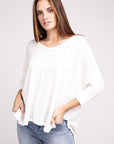 Zenana 3/4 Sleeve V-Neck Hi-Low Hem Jacquard Sweater