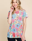 BOMBOM Floral Short Sleeve T-Shirt