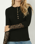 Henley Neck Tee with Lace Trim