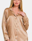 Zenana Satin Long Sleeve Shirt and Pants Pajama Set