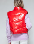 Snobbish Zip Up Turtleneck Shiny Quilted Vest