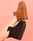 WILD DIVA Suede Round Toe Platform Booties