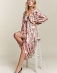 ADORA Printed V-Neck Batwing Sleeve Dress