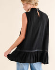 And The Why Lace Detail Sleeveless Ruffled Top