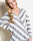 e Luna Hacci Slub Stripe V-Neck Top