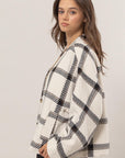 HYFVE Plaid Long Sleeve Jacket with Side Slit Pockets