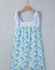 Floral Stripe Patchwork Bow Tie Strap Dress