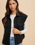 Annie Wear Texture Quilted Snap Down Vest Coat