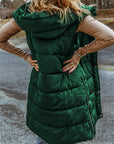 Solid Quilted Long Hooded Vest Coat