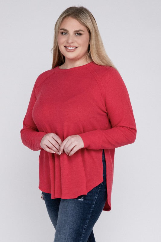 ZENANA Plus Melange Baby Waffle Long Sleeve Top