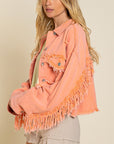 Fringe Distressed Crop Denim Jacket by POL - Online Only