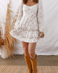 Floral Long Sleeve Ruffle Flared Mini Dress