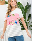 e Luna Floral Striped Mixed Top