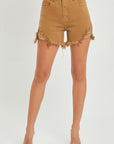 RISEN High Waist Frayed Hem Denim Shorts