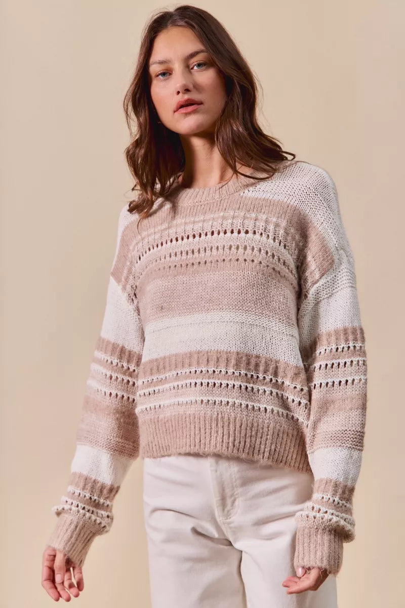 SO ME Variegated Stripe Textured Loose Fit Sweater