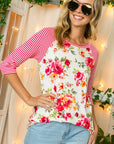 e Luna PLUS Stripe Floral Mixed Top