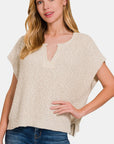 Zenana Short Sleeve Side Slit Sweater