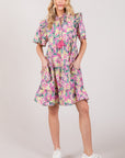 SAGE + FIG Floral Ruffle Short Sleeve Dress