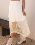 Lace Cascading Tiered High Waist Maxi Skirt