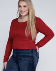 Plus Classic Ribbed Round Neck Long Sleeve Top