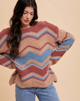 Annie Wear Multi Color Zig-Zag Round Neck Sweater