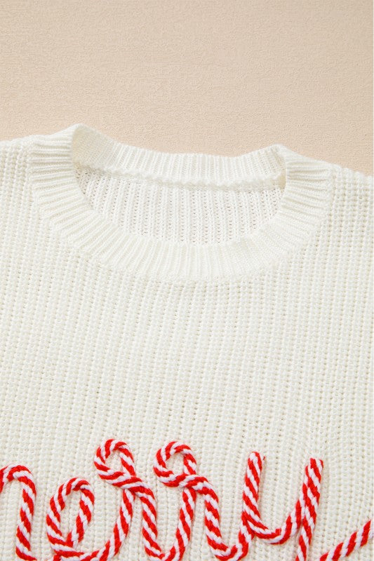 Christmas Stripe Merry & Bright Long Sleeve Sweater