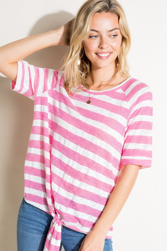 e Luna Striped Front Tie Top