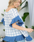 e Luna PLUS Plaid Mix Ruffle Peasant Top