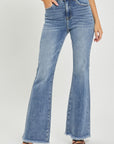 RISEN Full Size High Waist Raw Hem Flare Jeans