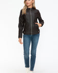 Snobbish Faux Leather Biker Jacket with Side Zip Pockets