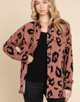 BOMBOM Animal Print Button Up Knit Shacket