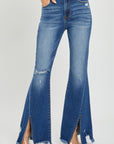 RISEN Full Size High Rise Front Slit Frayed Hem Flare Jeans