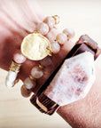 Sunstone Slab Narrow Leather Cuff Bracelet
