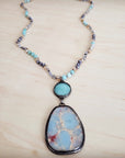 Amazonite & Crystal Long Beaded Necklace w/ Large Jasper Pendant