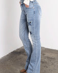 Artemis Vintage | Star Patch DTF Print Double Waist Bootcut Jeans - My Pampered Life Seattle