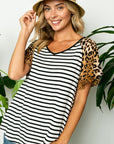 e Luna Striped Animal Flare V-Neck Top