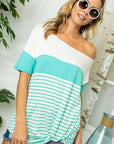 e Luna Solid Stripe Mix One Shoulder Top