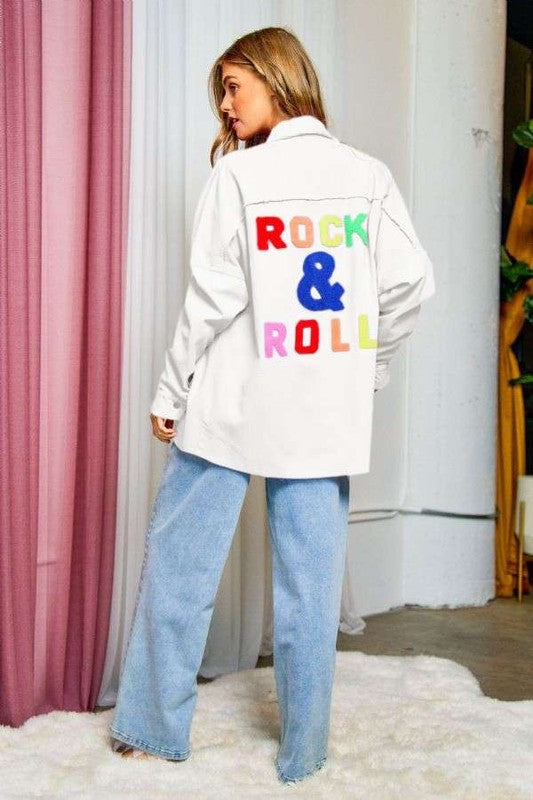 Davi & Dani Multi Color Letters Fringed Hem Detail Shirt Rock & Roll