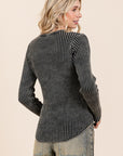 Mittoshop Mineral Wash Fitted Long Sleeve Rib Knit Top