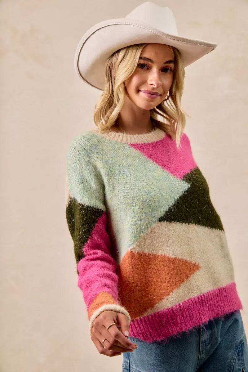 BiBi Multi Color Block Sweater Top